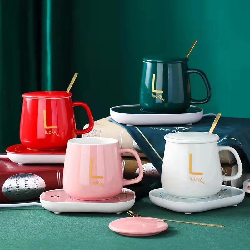 55 Degree Constant Temperature Thermostatic with USB Electric Smart Heated Ceramic Coffee Cup Mug Warmer Set