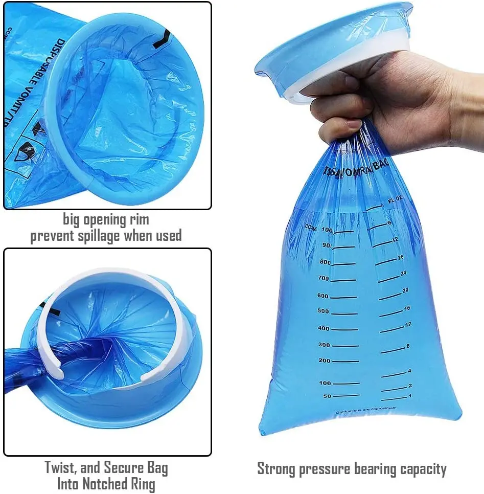 1000ml Emesis Bags Leak Resistant Medical Grade Portable Disposable Barf Bags Vomit Bags Nausea  for Travel Motion Sickness