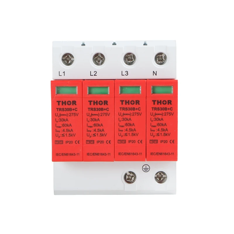 275V 30KA 60KA SPD 4 poles  lightning surge suppressor ac surge protective device