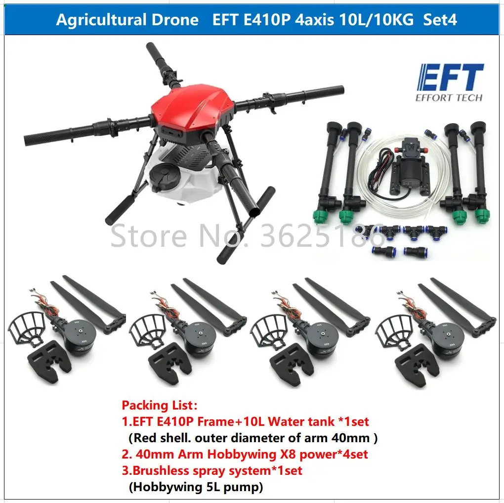 NEW EFT E410P 4 Axis 10L 10KG Brush Spraying System Folding Quadcopter Agriculture Drone Frame Hobbywing X8 Motor power (1600208666213)