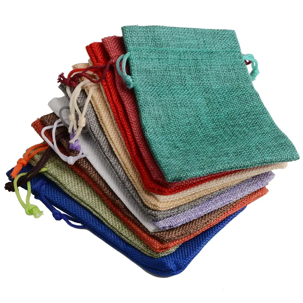 10x14cm Flax Drawstring Bag Gift Linen Pouch Packing Jewelry Bag Pouch