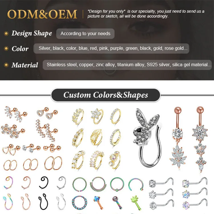 316L surgical stainless steel crystal zircon nose ring piercings bone nose stud body piercing jewelry sex nose ring