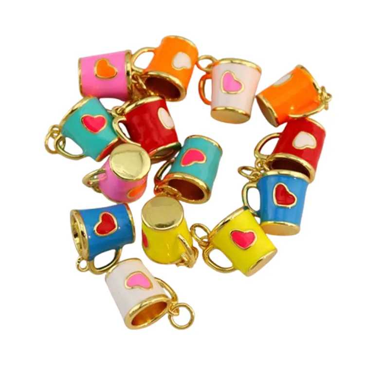JS1605 Rainbow Enamel Two Colour Multicolor Multicolored Drink Tea Milk Coffee Cup with Heart Pattern Jewelry Charms