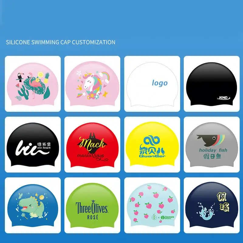 Factory Customize Cartoon SwimCap Wholesale Price 50g 55g 60g 100% Silicone Swim Caps Made In China Professional Swimming Cap
