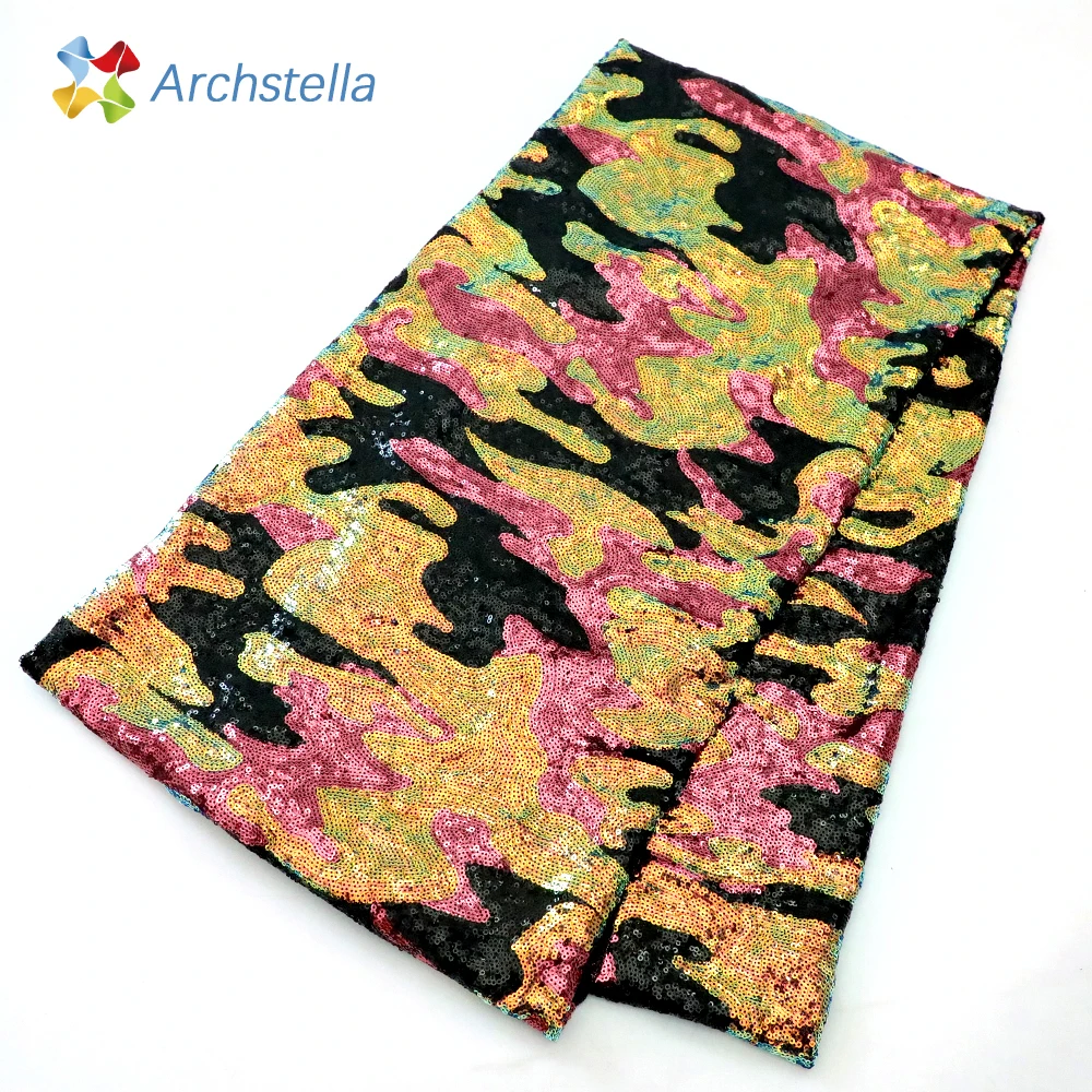 ARCHSTELLA Camouflage Iridescent 4-way Stretch Sequins Shiny Fashion Dress Fabric