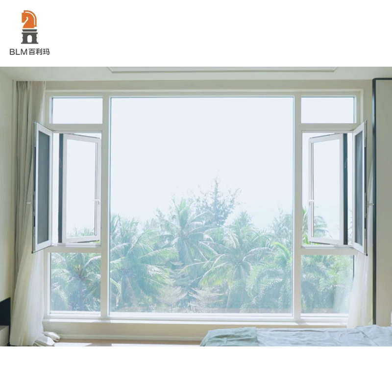 Windproof Double Glazing Aluminum Casement Window Interior Villa Windows Folded Invisible Flyscreen Steel Frame Fixed Open Style
