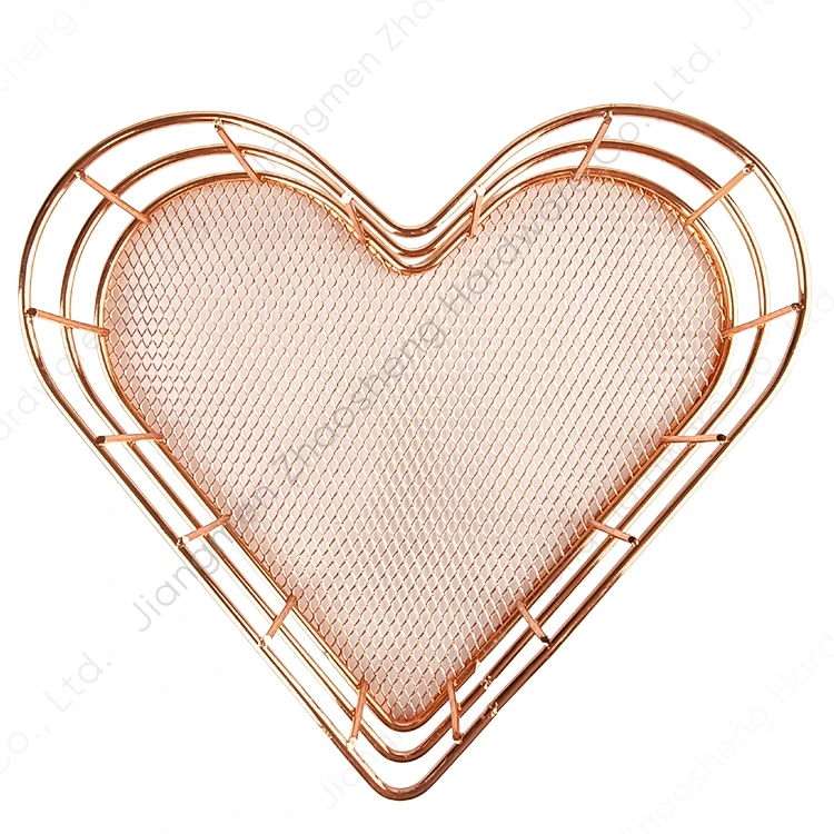 Heart-shaped Rose Gold Metal Wire Mesh Organizer Box Sundries Cosmetic Jewelry Desktop Storage Basket for Home Office
