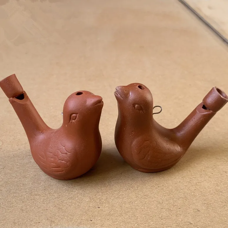 Factory Directly Clay Bird Water Whistle With Lanyard Cute Whistle Children Toys