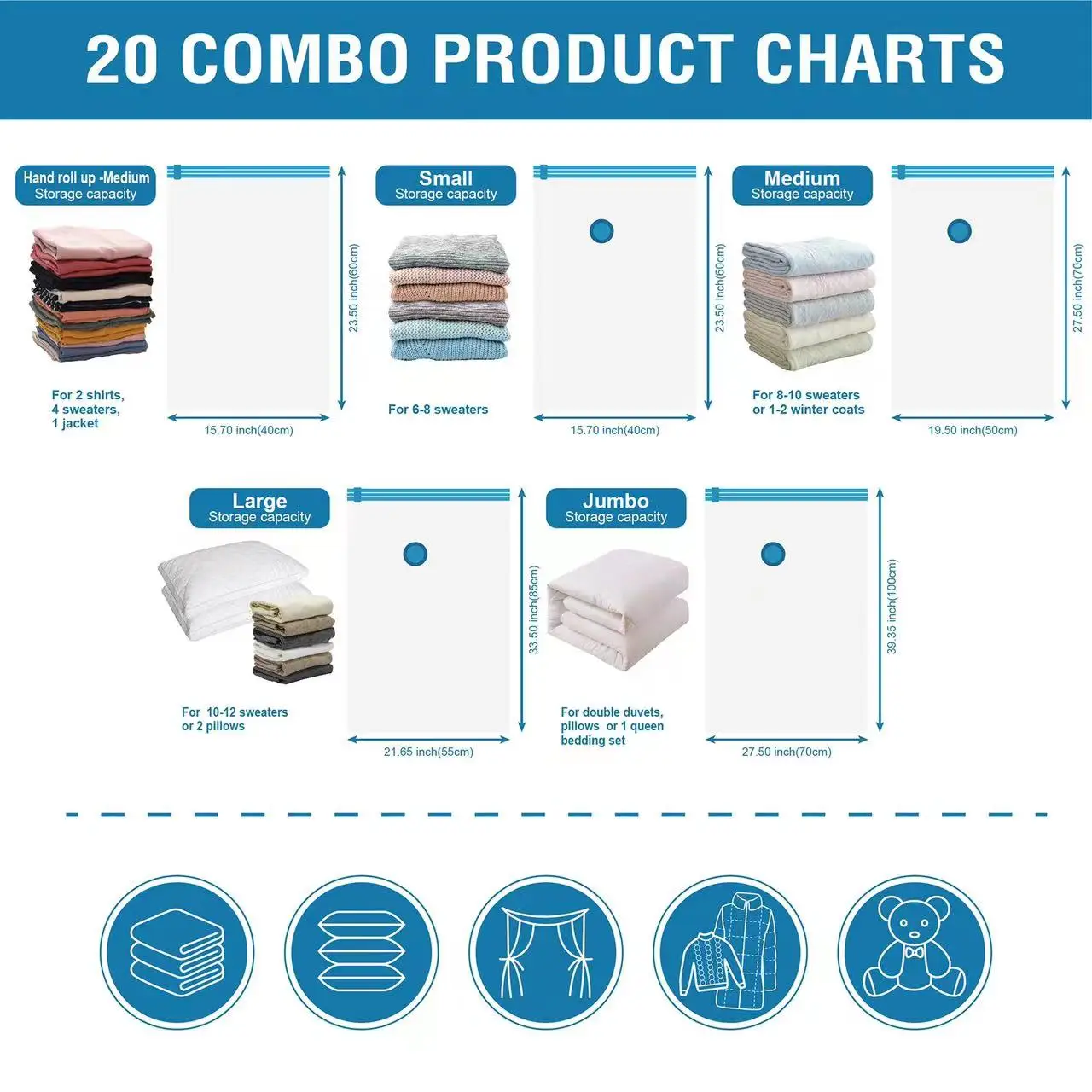 4 Sizes Rolling Type Space Saver Vacuum Compression Storage Bags Travel No Vacuum With Hand Pump 15 Vacuum Storage Bags