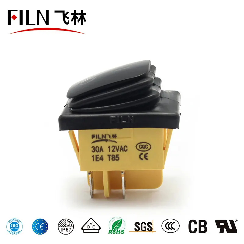 FILN waterproof 22*30mm ON-OFF 2 positions 4 pins  rocker switch 30A/12V T85 with black painting surface