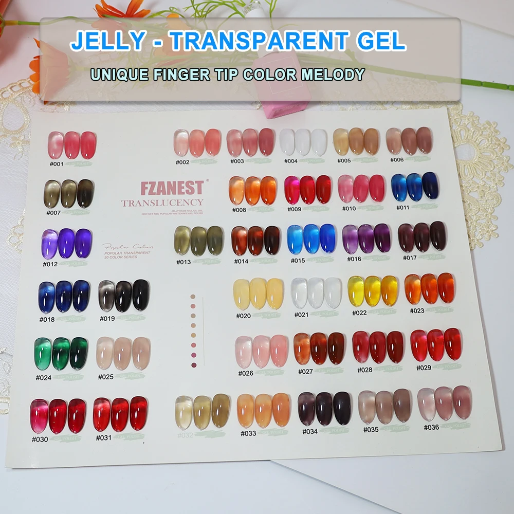 FZANEST milky white Nude Pink Gel Nail Polish 36 Colors Jelly sheer Gel Polish Set gel nail polish jelly