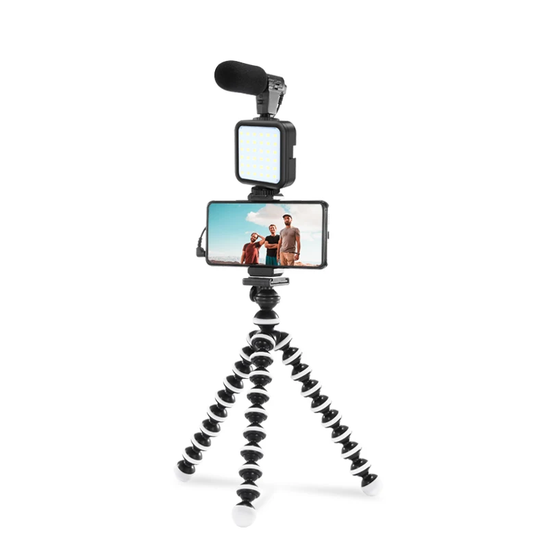 Best selling mini vlogging equipment video mic kit smartphone vlogging kit with shotgun microphone led light tripod for youtube (1600145995372)