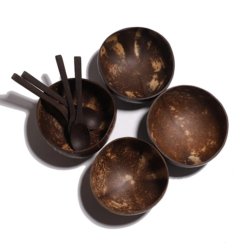 Миски и ложки для кокоса деревянные миски смузи веганский салат из кокосовой скорлупы подача чаши экологичные