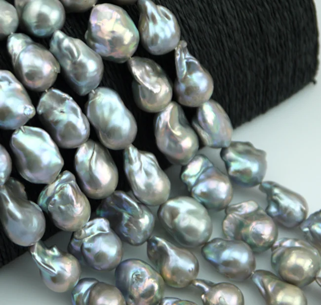 15x20mm Large Big Size Silver Grey Color Fireball Fresh Water Freshwater Baroque Pearl Strand