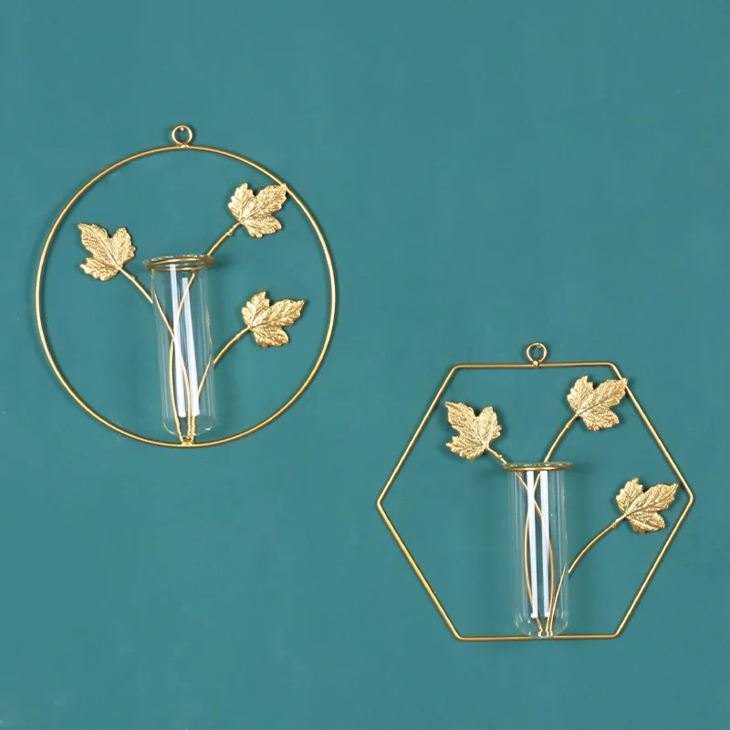 Wholesale Suppliers Home Nordic Luxury Hydroponic Container Arrangement Glass Vase Metal Art Wall Pendant Room Decor Aesthetic