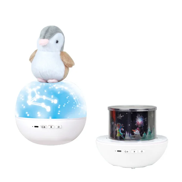 Penguin baby Starry Sky Projection Light(Charging music rotary Bluetooth model)Sensorial toys baby rotating star projector lamp