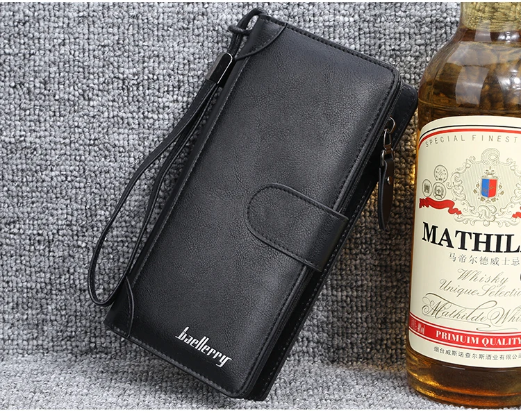 OEM Baellerry Men Long Anti Lost Strap Smartphone Holder Wallet PU Leather Men Clutch business Wallet