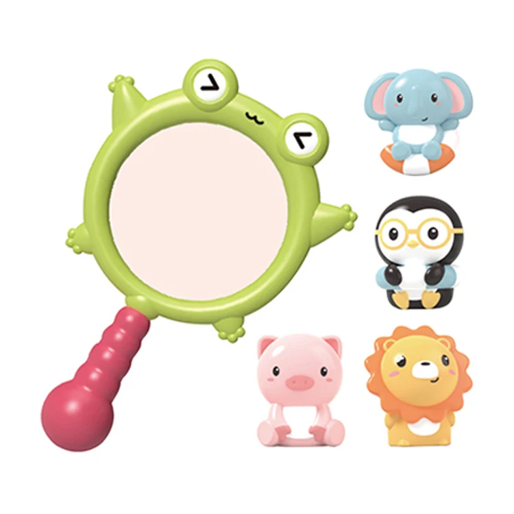 2021 wholesale new plastic rubber hippo frog fishing nets animal bath toys set for kids