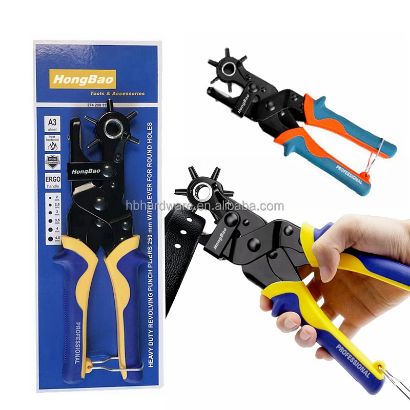 Revolve Leather Punch Toggle Joint Revolver Hole Punch Pliers with Lever Support Leather Punching Pliers with 6 Round Hole Pipe