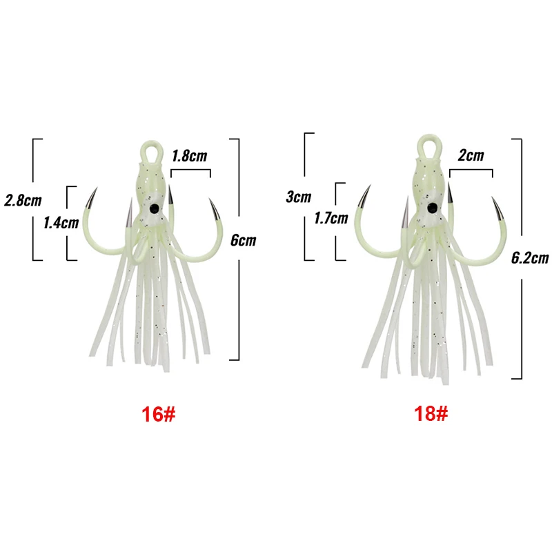 Luminous Squid Hook Fishing Soft Plastic Lures Saltwater Jigs Fishing Lure Gaff Hook Glow in the Dark Bait for Fishing Head Hook