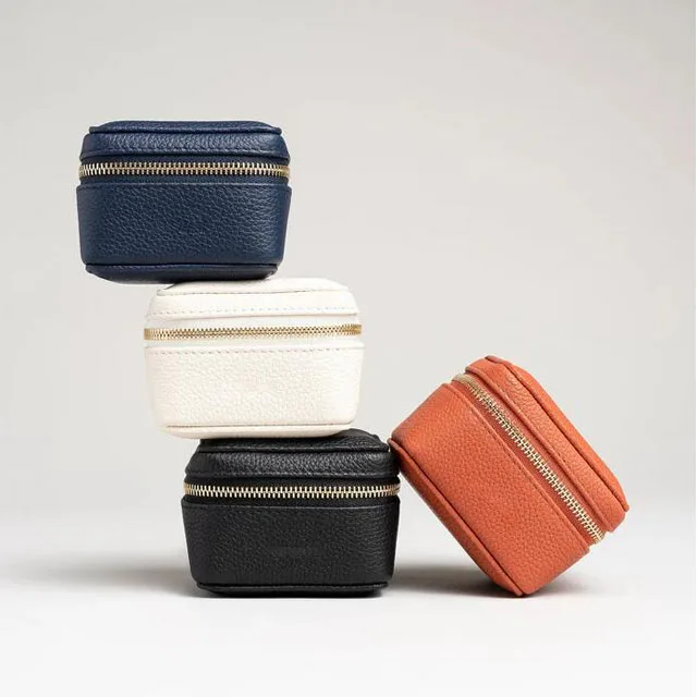 wholesale jewelry earing small case 2 individual sleeves Storage Case zipper faux leather jewelry box