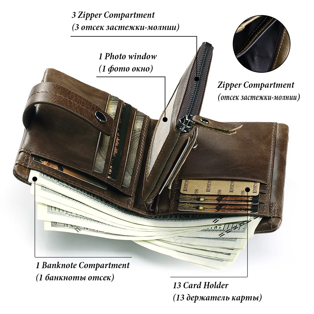 2023 New Design Genuine Leather Men Wallet Coin Purse Small Card Holder PORTFOLIO Male Wallet Pocket Coffee Money Bag