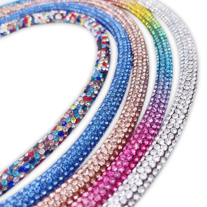 Tiras de piedras naturales y cristales 8mm custom wholesale crystal rhinestone tube rope round strip for clothing accessories