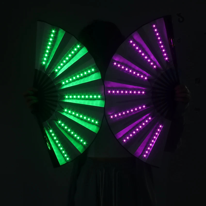 Luminous Folding Fan Dj Led Play Fan Colorful Hand Held Abanico Led Fans For Neon Lights Party Decoration Night Club Accessories