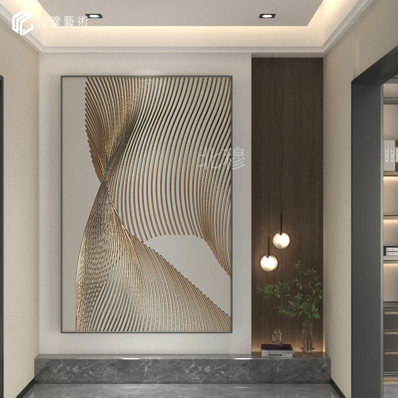 Italian light luxury living room sofa background wall decorative painting entryway painting minimalist gold clubhouse wall art