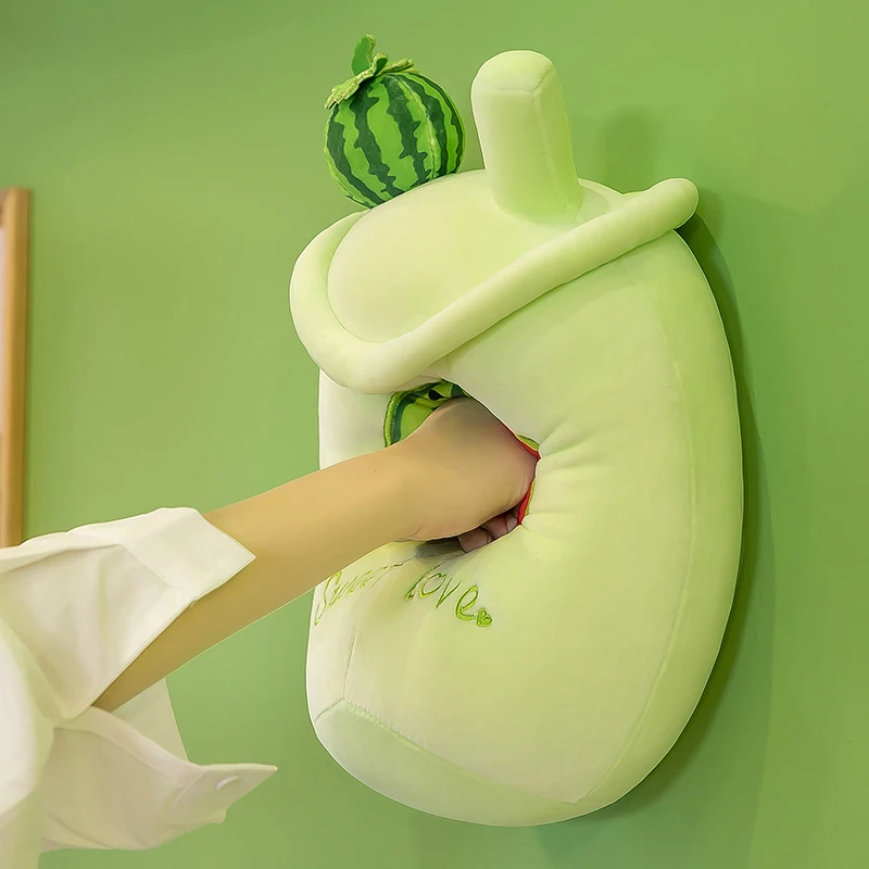 high quality New cute simulation fruit sleeping pillow milk tea cup doll soft plush toy