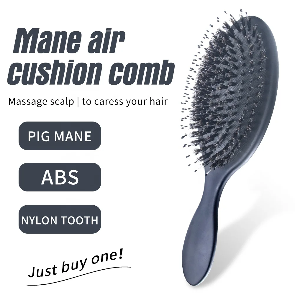 Custom Black Women Hair Care Brush Massager Soft Cushion Nylon Bristles Wet Salon Round Hair Brush