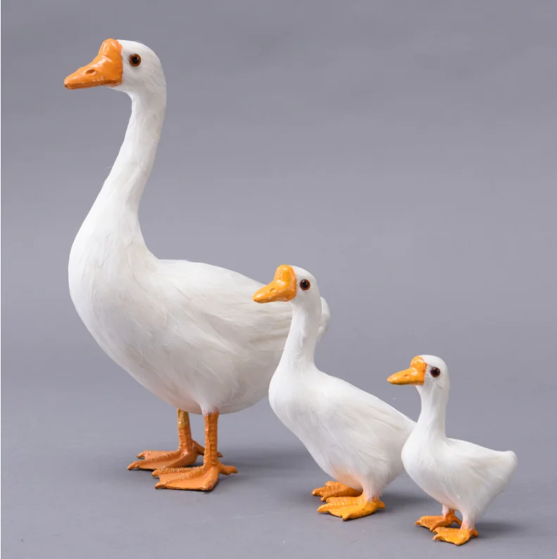 Simulation White Goose Big Farm Animal Model with Feathers Garden Ornament Duck Model