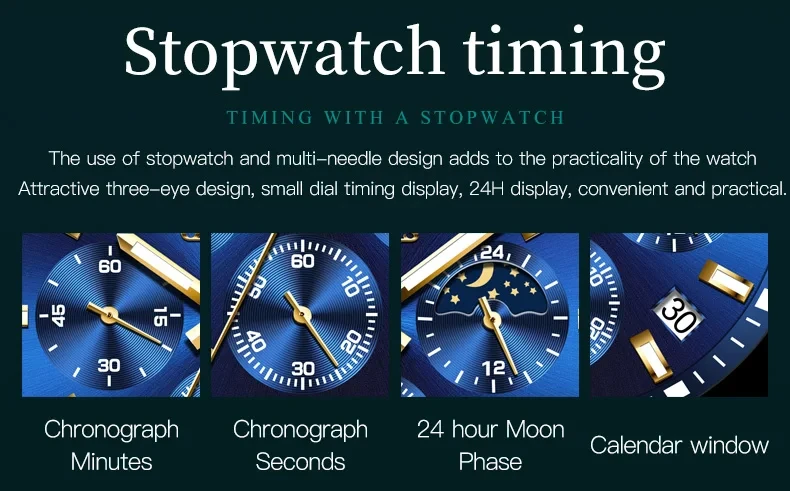 Low Price 2870 Chronograph Luminous Analogue Crescent Steel Wrist Custom Wholes Waterproof Moon PhaseDate Men quartz watch