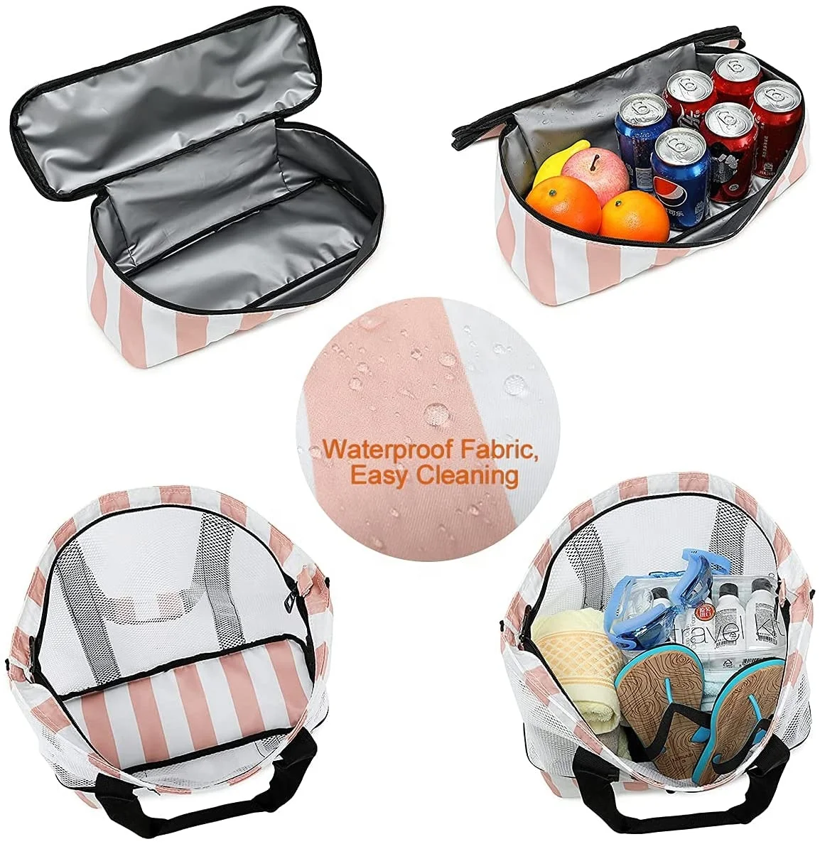 Tote Mesh Beach Bag with Cooler Sections Pool Bag for Women Detachable Insulated Picnic Bag