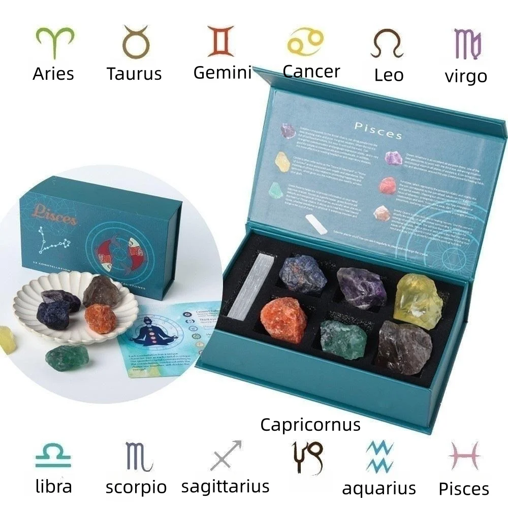 Natural ore specimen raw stones selenite stick crystal twelve constellations crystal kit