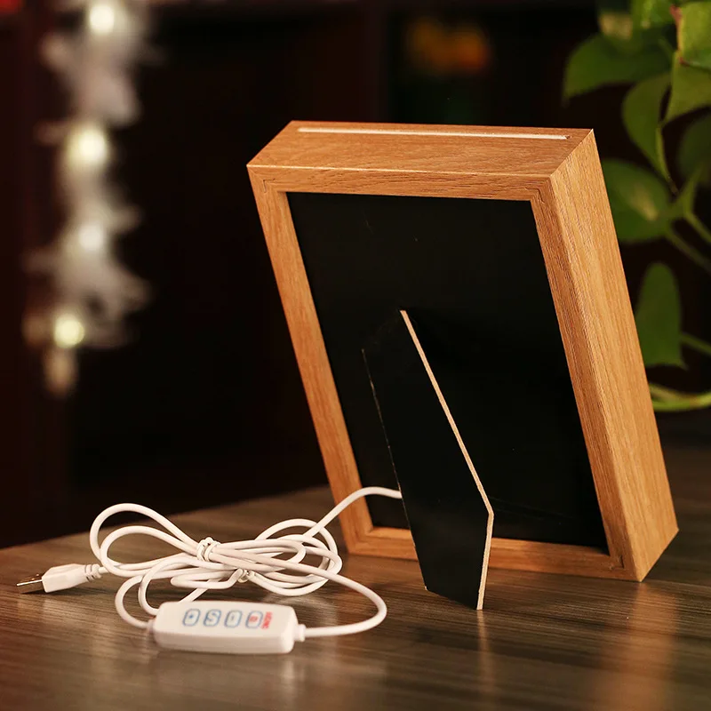 New 2024 rainbow glowing personalized table lamp changeable colors wooden photo frame 3D Acrylic night light Picture frame art