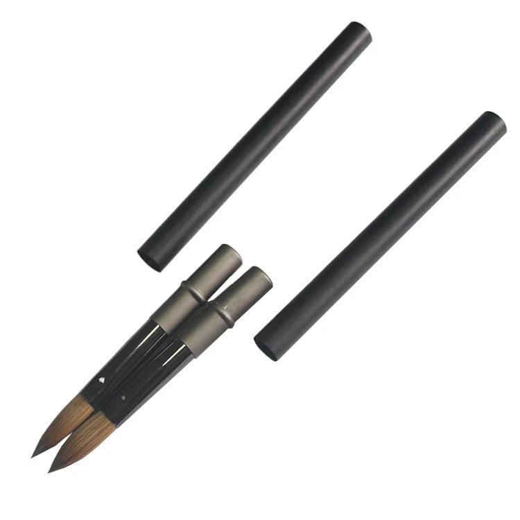 Top Quality 100% Kolinsky hair Nail Art Brush Matte Black Metal Hand Crimped Round Kolinsky Nail Brush For manicure brush powder