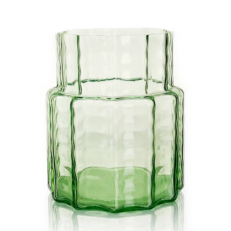 Green Glass Vase for Flowers Vertical Striped Flower Vase Modern Desktop Decor Arrangement Dried Flower Hydroponic Plant