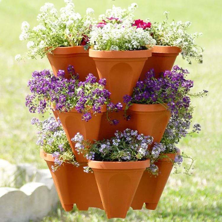 Flower Herb 5-tier  Stand Stacking Planting Pot Tower Plastic Stackable Vertical Gardening Strawberry Planter