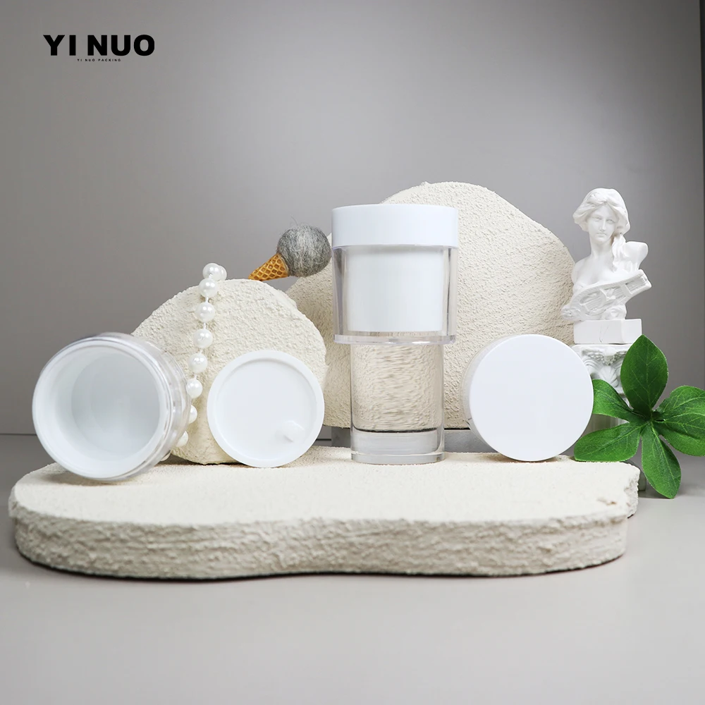 Double wall 20g 30g 50g PS plastic clear white face cream scrub container with white cap in stock for eye cream hand gasket