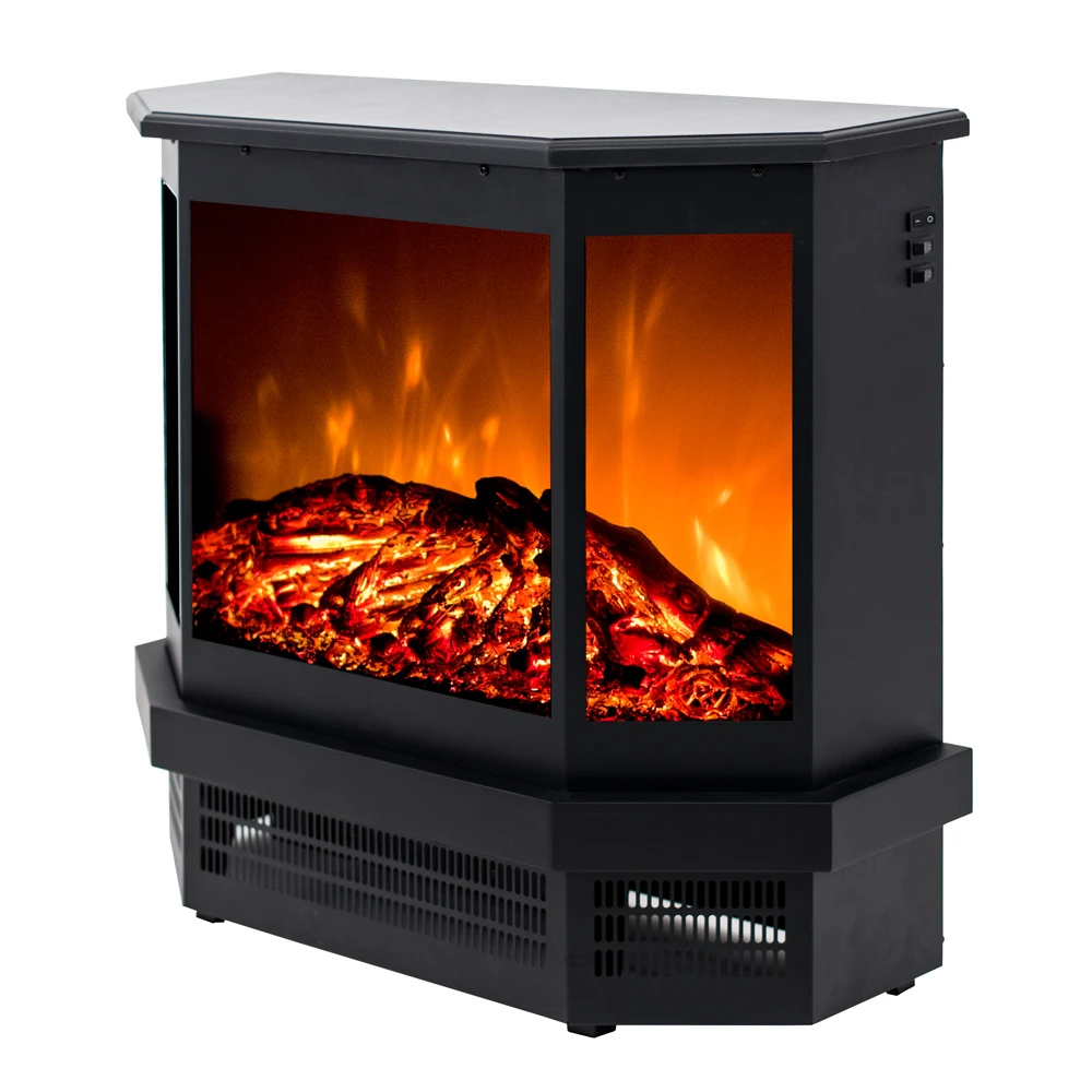 Freestanding Portable 3d flame  3-sided semicircle ELECTRIC HEATER fireplace