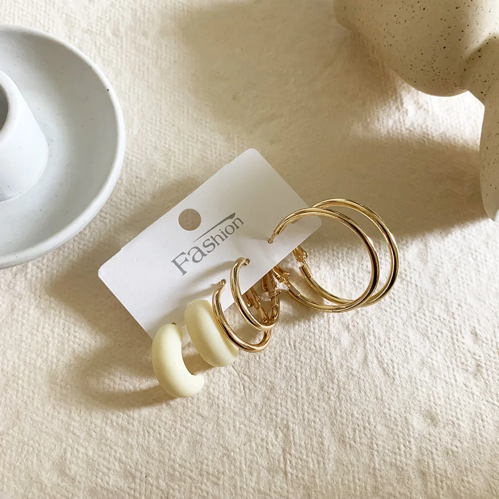 JUHU  New resin acrylic metal set earrings simple retro niche earrings alloy jewelry series for women 2020