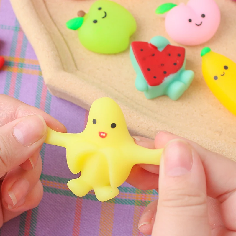 Hot Sale TPR Fruits Mochi squishy toys Kawaii Soft Sticky Stretchy Relief Small Sensory Toy Soft Rubber for kids