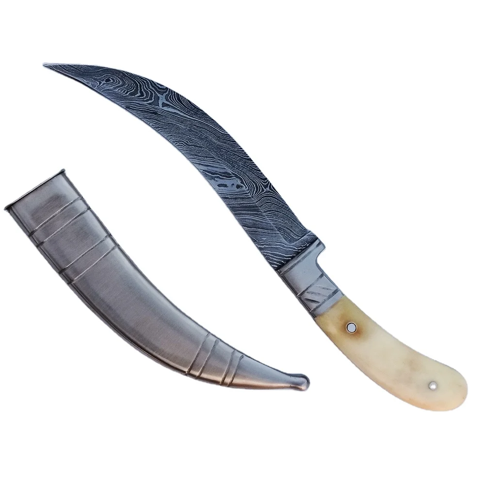 
Traditional handmade damascus hunting knife carbon steel blade and stainless steel sheath 