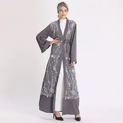 Wholesale Flower Embroidered Islamic Clothing Middle East Dubai Turkish Design Long Muslim Dress Kaftan Abaya For Women