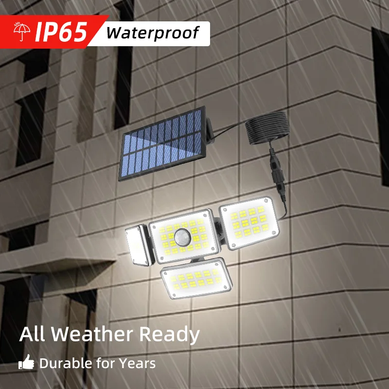 Solar Outdoor Lights Remote Control 4 Heads Motion Sensor Lights IP65 Waterproof 270 Wide Angle Flood Wall Lights With 3 Modes
