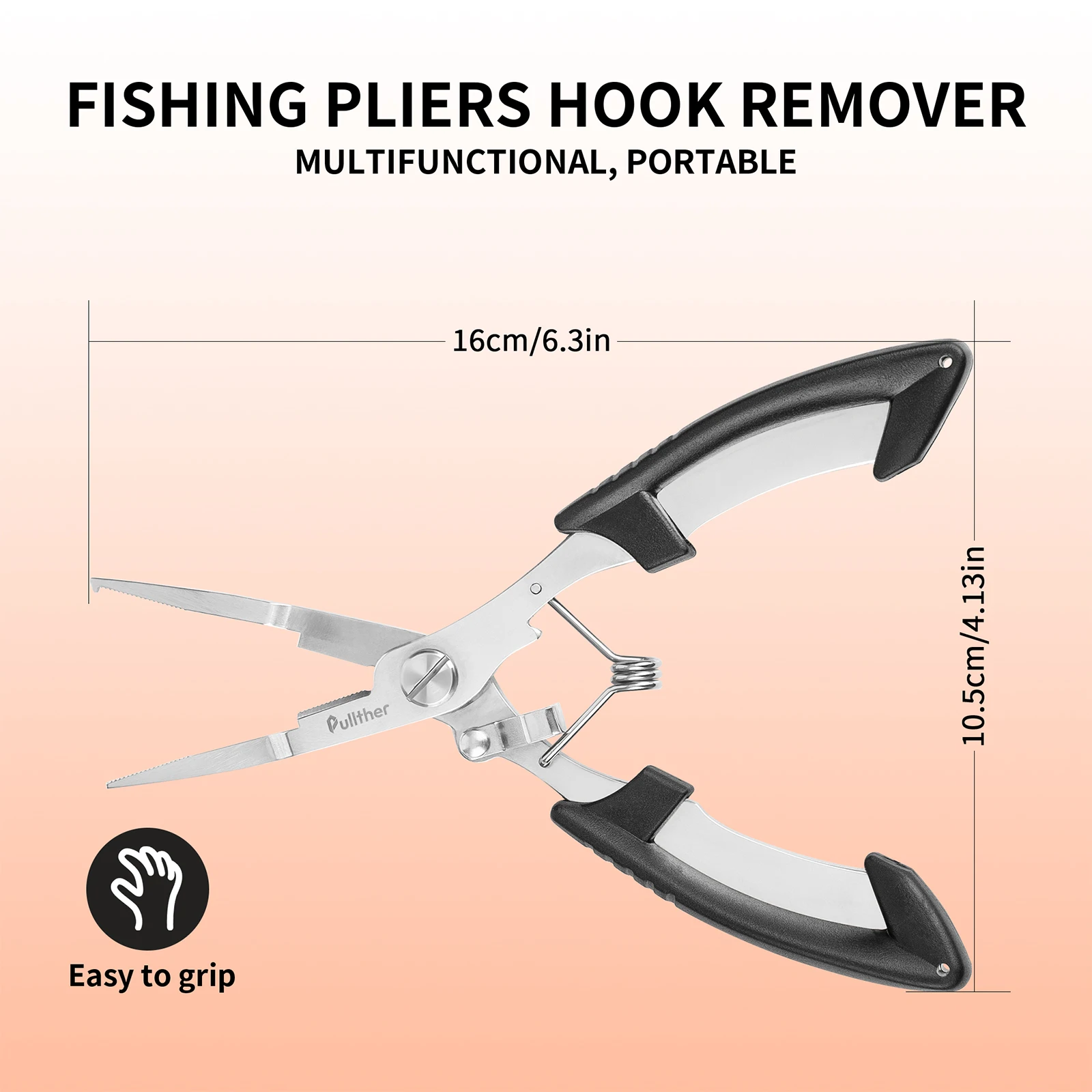 Pullther Outdoor Fishing Stainless Steel Structure Open Ring Fishing Pliers with Spring Rope Fishing Accessories