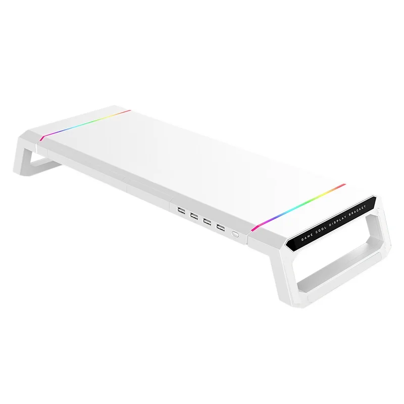 Factory  Direct Sell Wholesale Hot Selling Foldable Aluminum Laptop Monitor Stand RGB 4 USB With Storage Drawer & Phone Holder