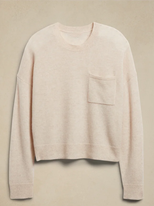 100% cashmere crew neck luxurious proportions oversized pocket long sleeves cashmere sweater for women ladies