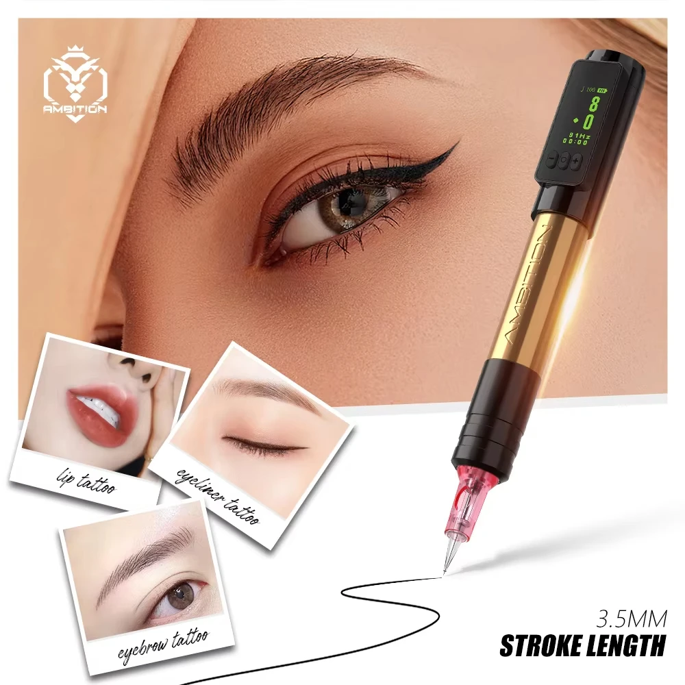 Ambition Tiny RCA Rotary Tattoo Machine Permanent Makeup Machine Kit Coreless Motor Wireless Tattoo Pen for Eyebrow Eyeliner Lip